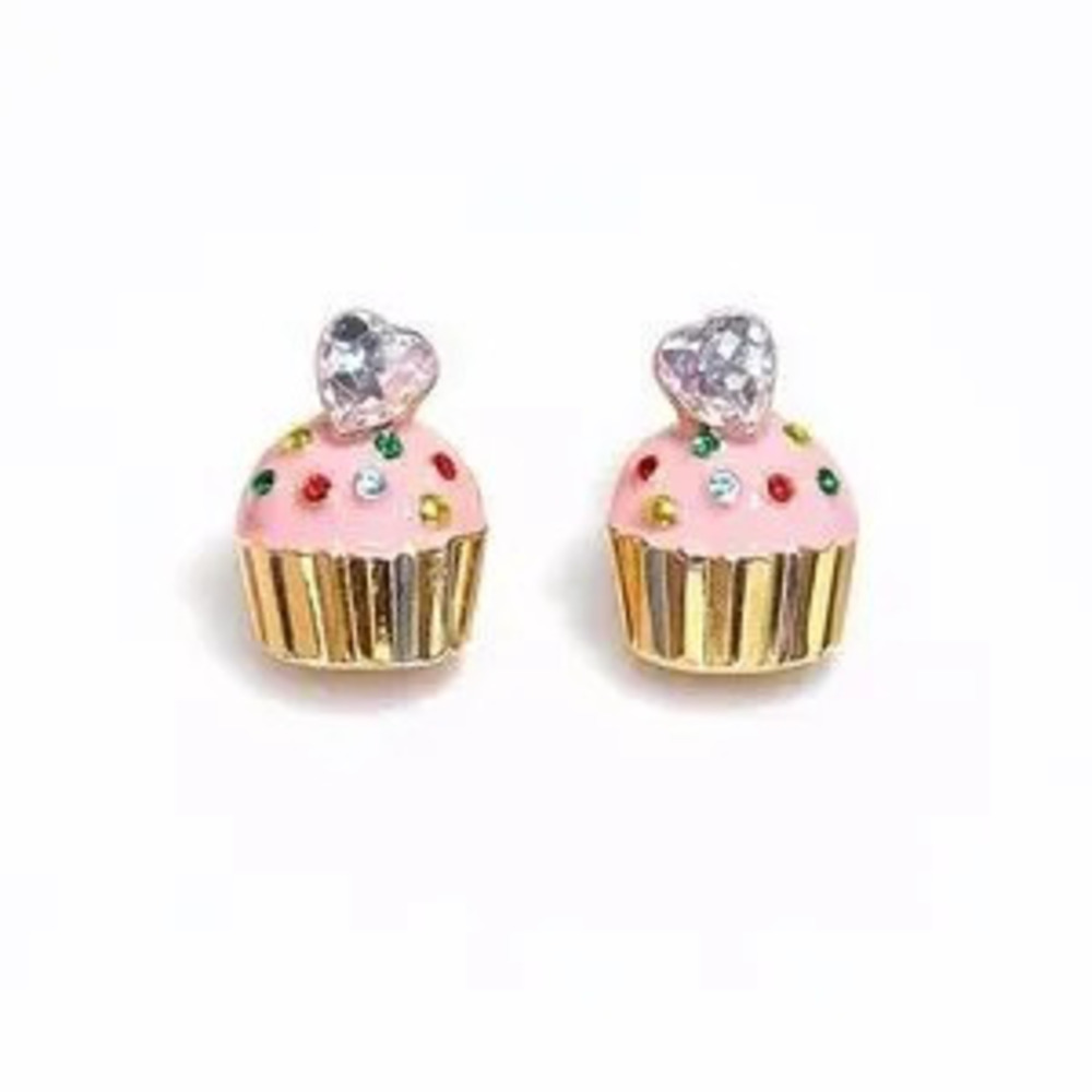 Cupcake Stud Earrings with Heart Accent